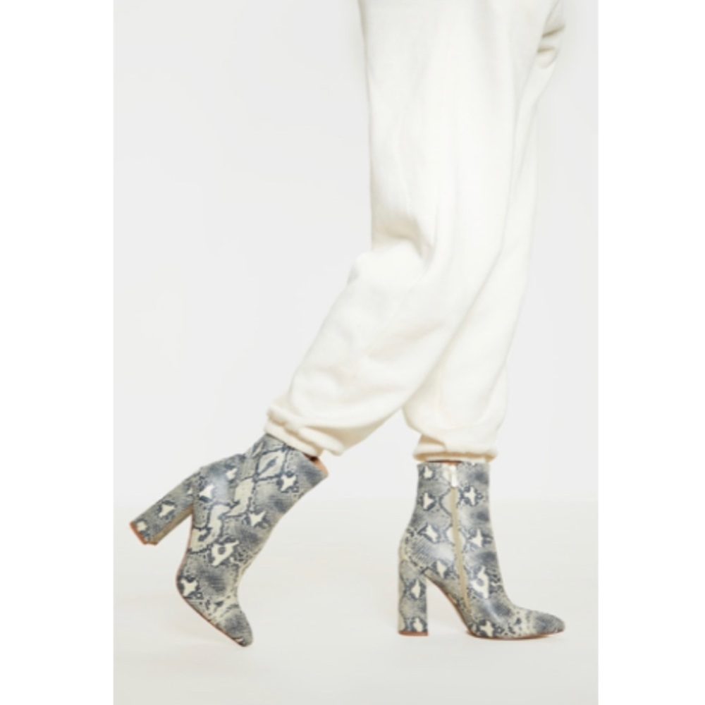 Beige Faux Snake Ankle Boot